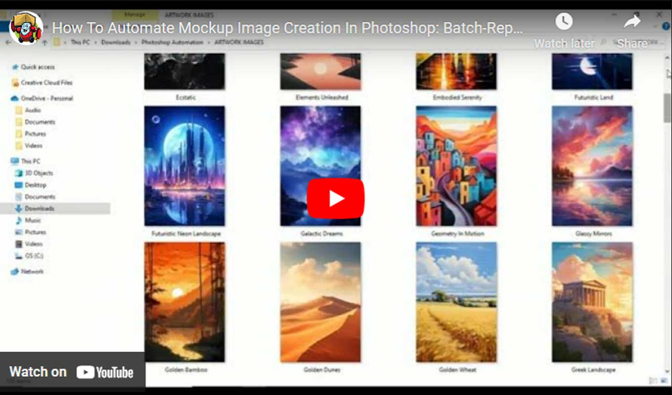 Screenshot image of video showcasing how to automate bulk mockup-image creation