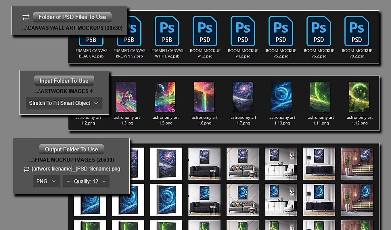 Batch-Replace Smart Objects, Photoshop Plugin, screenshot of interface.