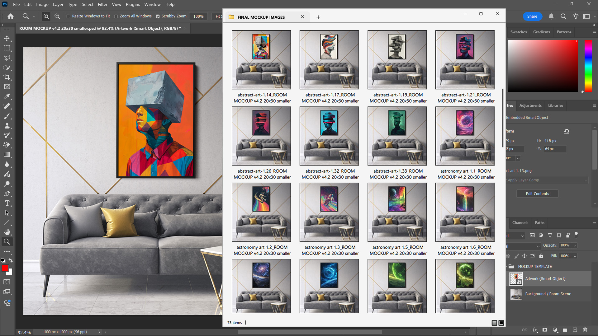 Mockup images created via automation inside of Photoshop.